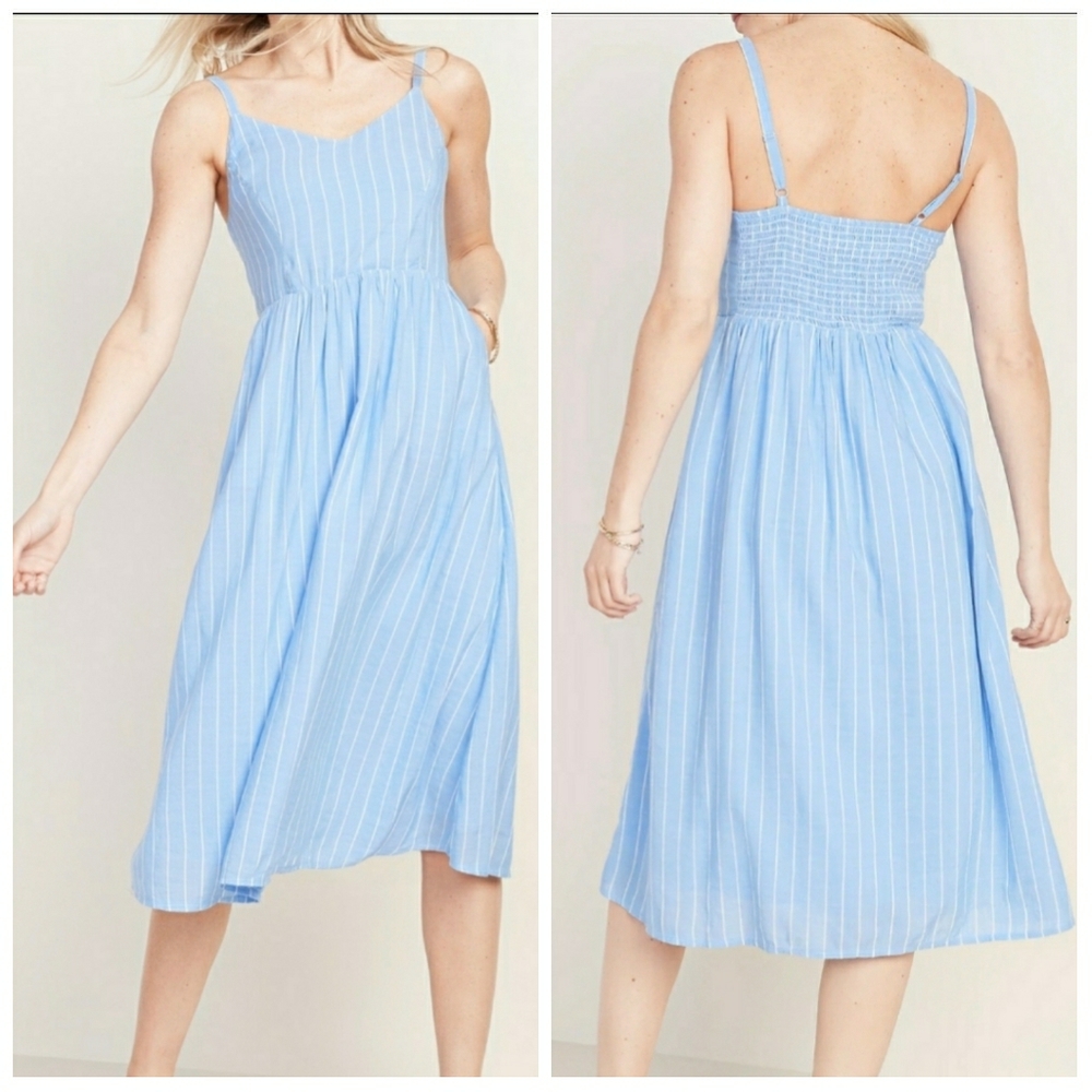 Old Navy Blue Striped Cami Midi Dress